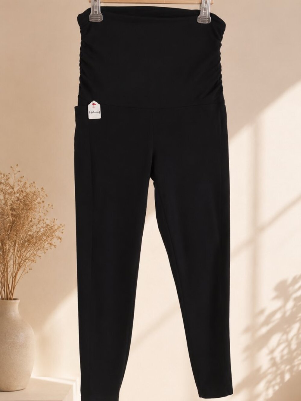 Black Over-the-Belly Maternity Pants with Side Pockets Size L